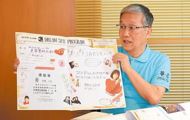 「ドリームシッププログラム」で作成された「夢・志計画」を説明する大坂さん =高松市番町のビッグ・エス インターナショナル香川オフィス
