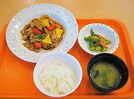 彩りも考えられた日替わり定食 (ご飯小サイズ・450円)