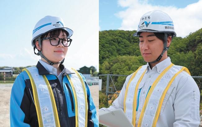 （写真左）福山高速道路事務所　西浦　聖さん（阿南高校出身） 徳島工事事務所　住友　玲央さん（阿南高専出身）