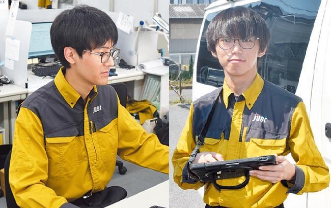 写真左　技術員　遠藤　圭吾さん（出雲西高校出身） 写真右　調査診断部　谷　祥太郎さん（香川高専高松出身）
