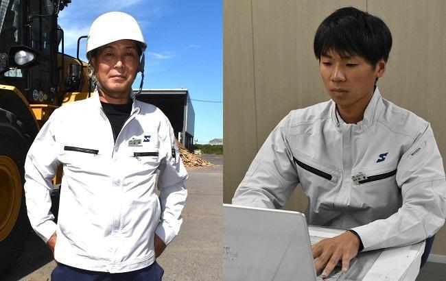 左：チップ製造課　課長　合田 英司さん（三豊工業高校出身） 右：加工ボード課　係長　中濵 利哉さん（尽誠学園高校出身）