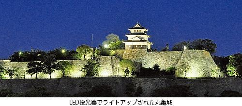 LED投光器でライトアップされた丸亀城